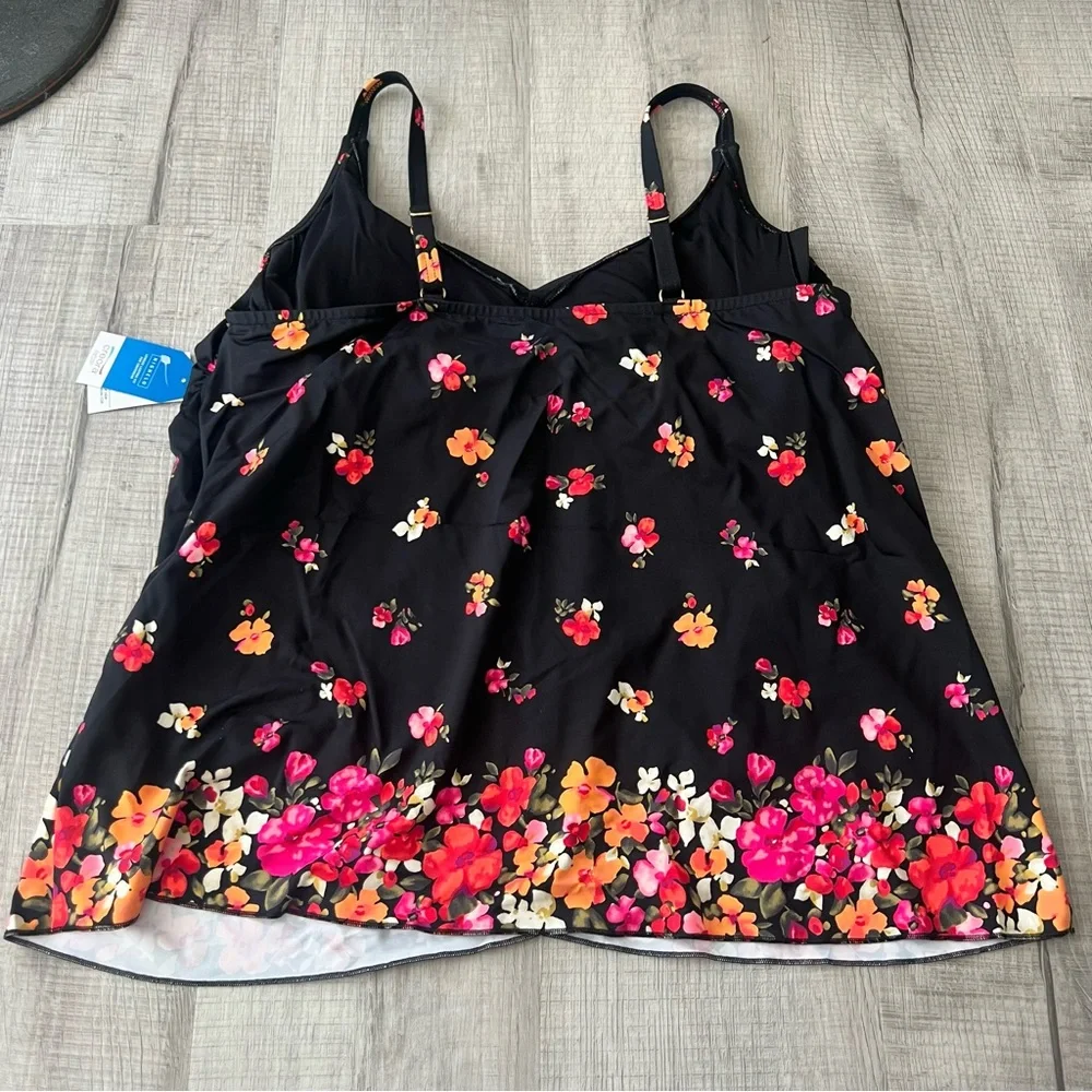 NWT Lands End Tulip Hem Tankini Swimsuit Top Black Meadow Floral Size 14-16 - Picture 3 of 6